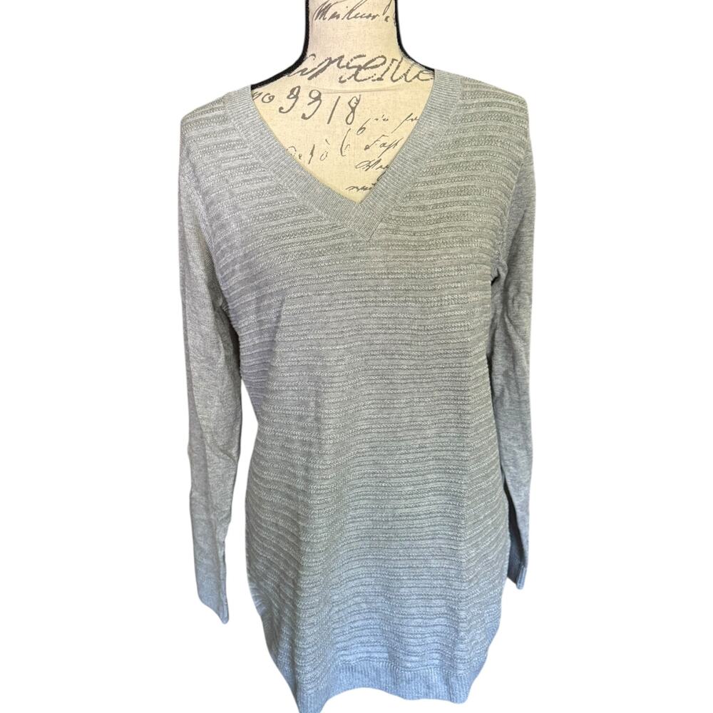 Hilary Radley Gray V Neck Tunic Long Sleeve Sweater Size Small